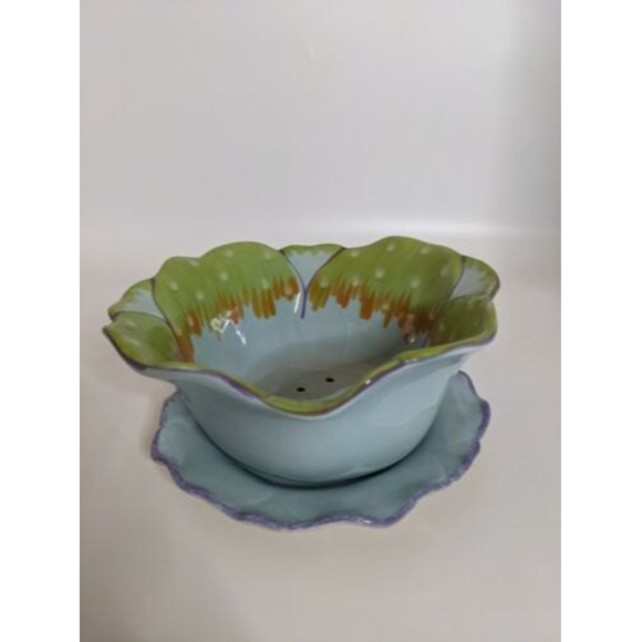 Other - VINTAGE 2 piece Colander Rommel Nueva for Saparna Top & base =7.5" fluted Blue